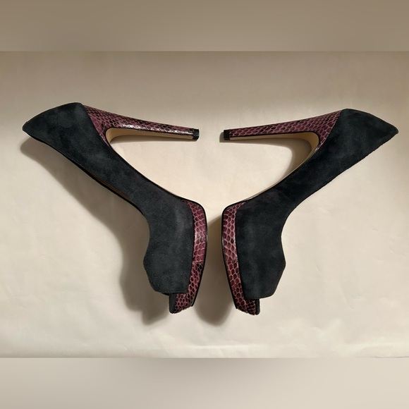 JOAN & DAVID - Blue Suede Purple Snake OpenToe High Heel Platforms - Sz 7M - Picture 8 of 14